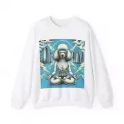 Unisex Adult Crewneck Sweatshirt - Retro Poodle Meditation Cityscape Design Dog