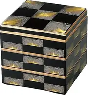 J-Kitchens Excursion Bento Box, Made in Japan, 3-Tier, 7.0 Size, Saikakura, Black Matsuba City, Matsubuchi Kin, 8.1 x 8.1 x 7.7 inches (20.8 x 20.8 x 19.5 cm)