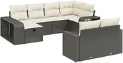 vidaXL Black Poly Rattan Sofa Set - 10 Piece Modular Outdoor Furniture with Storage and Cushions for Garden/Patio