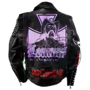 Men's Handmade Black Studwork Leather Jacket Motorhead Lemmy Patchwork