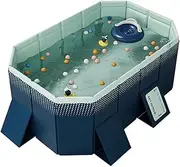 Blue Full Sized Foldable Non-Inflatable Square Above Ground Pool Outdoor Swimming Pool with 2 Drains for Adults Kids and Pet Dogs Easy Set-up(1.85m/6ft)