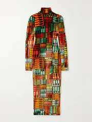 [PUCCI] PUCCI - Printed Velour Turtleneck Midi Dress - Orange - x small x small Orange