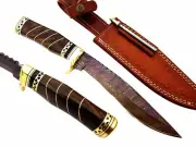 CUSTOM HAND MADE DAMASCUS STEEL FIX BLADE BOWING KNIFE(13.50”OVERALL).