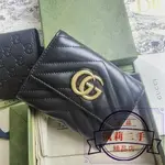 二手 GUCCI 古馳 GG MARMONT WALLET 黑色絎縫三折短夾 錢包 皮夾 卡夾 手拿包 474802