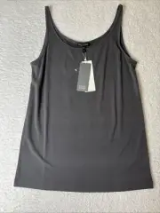Eileen Fisher Scoop Neck Long Cami Womens Ash Gray 100% Silk Tank Luxury Size M