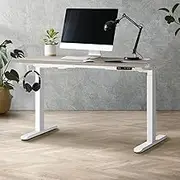Oikiture Electric Motorised Standing Desk Dual Motors Sit Stand Desk with Height Adjustable Frame for Home Office Workstation 140cm, White & Gray Oak
