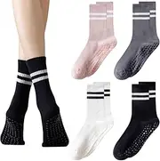 [KLLJ] Yoga Socks, Pack of 4 Yoga Socks, Non-Slip Socks, Yoga Socks, Non-Slip Socks, Women, Stopper Socks, Yoga Socks with Handles, black, Large