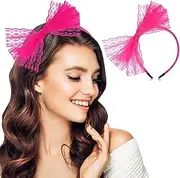 Neptniopllab Neon Lace Bow Headband, Elastic Women's 1980s Neon Lace Headband 1980s Cosplay Hair Accessories for Women