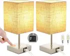 Bedside Lamp Touch Dimmable Set of 2 LED Table Lamp Vintage with 2 USB & 2 Dimma