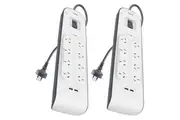 2x Belkin 8 Way Outlet Surge Protector 2M Power Board 2.4A w 2 USB Port Charger