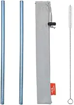 TiTo titanium Straws Straight and Bent with 1 Cleaner Brush 6mm *215mm Titanium Mike Tea Straw Kitchen Outdoor Camping Drinking Family and Straws with Carry Bag (2pcs Straight, Bright-Blue)