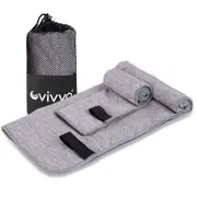 Vivva Multi-Purpose Microfibre Towel Gym Towel With Zip Pocket Storage Sports Grey