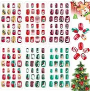 144PCS Christmas Press on Fake Nails Lorvain Christmas Pre-glue Full Cover Short Kids False Nails 6 Boxes Children Acrylic Nails for Christmas Party Manicure DIY Decoration (Style A)