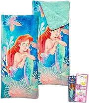 Ariel Sleeping Bag Set - Bundle with 27" x 26" Little Mermaid Slumber Bag with Sherpa Lining Plus Bookmark, More | Ariel Camping and Sleepover Supplies