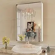 WEER 22X30 Inch Silver Bathroom Mirror, Brushed Silver Metal Frame Mirror, Rounded Rectangle Silver Bathroom Vanity Mirror, Tempered Glass, Anti-Rust, Hangs Horizontally or Vertically