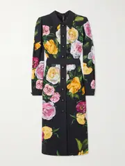 [Dolce & Gabbana] Dolce & Gabbana - Floral-print Cady Midi Dress - Black - IT44 IT 44 Black