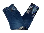 Chico's Girlfriend Patchwork Ankle Jeans Women's 2 Large/12 Blue NEW with tags