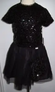 Girls BTWEEN 3 Pc Black Sequin Sparkle Top Tulle Skirt & Purse Party Dress 5 6