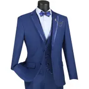 VINCI Men's Blue 3pc 2 Button Slim Fit Tuxedo Suit w/ Matching Vest NEW