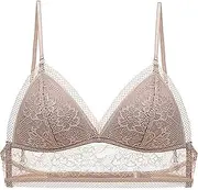 [Generic] Neck Bra Low Back Bra Lace Glossy U Shape Backless Bra 38B Black Womens Wireless Bras