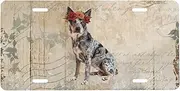 Floral Australian Cattle Dog Colorful Floral License Plate Frame for Car Universal, Flower Aluminum Car Front License Plate Cover