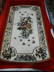 White Marble Inlay Coffee Table Top for Center Pietradura Mughal Art Hallway Dec