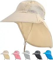 [OZ SMART SUN PROTECTION] Kids Legionnaires Hat for Girls/Boys, Kid Sun Hat with Neck Flap& Chin Strap, Wide Brim 50 UPF UV Beach Hats for Swim Tennis Running Khaki