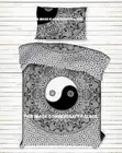 Yin Yang Mandala Black & White Indian Bed Sheet Handmade Bedding Coverlet Cover