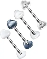 [OUFER Body Piercing] 4pcs Tongue Bars Titanium Tongue Piercing Jewellery 14G Tongue Barbell Acrylic Nipple Piercing Bars Barbell Externally Tongue Rings, Stainless Steel