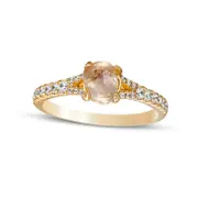1.25 CT. T.W. Rough-Cut Champagne and White Natural Diamond Split Shank Engagement Ring in Solid 14K Gold