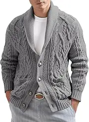 [Generic] Men's Shawl Collar buttons Cardigan Slim Fit Twisted Sweaters Long Sleeve Zipper Sweater Jackets Big and Tall