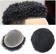Herren Perücken Afro Toupee for Black Men 8"x10" Full French Lace Base Hairpieces Human Hair Replacement 6" Natural Black Afro Kinky Curly 8mm Wave Hair System Units Perücke Herren