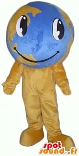 SpotSound Amazon mascot brown and blue world map, giant