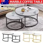 Set of 2 Coffee Table Round Marble Table Furniture Wooden Nesting Side End Desk