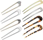 8pcs U Shape Hairpins, BetterJonny French Hair Forks Tortoise Shell U Shape Hair Pins Metal Updo Chignon Pins Acetate Hair Sticks for Women Girls Hair Styling Accessories
