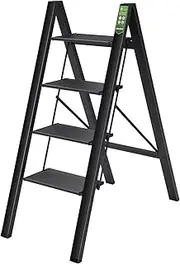 Step Ladder, RIKADE Folding Step Stool with Wide Anti-Slip Pedal, Aluminum Portable Lightweight Ladder for Home, Kitchen and Office Use, 330lb Capacity