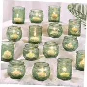 48Pcs Green Votive Candle Holders- Glass Candle Holders Bulk for Flameless LED
