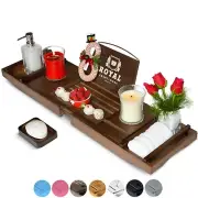 Expandable Bamboo Bathtub Caddy Bath Tray & Free Soap Dish - ROYAL CRAFT WOOD