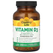 Country Life, Vitamin D3, 25 mcg (1,000 I.U.), 200 Softgels