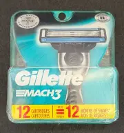 Gillette Mach3 Razor Blade Refills – 12 Cartridges – Fits All Mach3 Handles