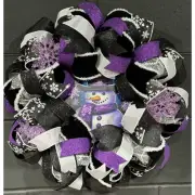 Christmas Snowman Wreath~Black, White, Purple~20 Inch~Handmade Deco Mesh Ribbon