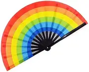 [KBQLXPKJW] 2 Pcs Big Folding Fans Colorful Rainbow Handheld Fan, Party Decoration, Summer Rave Fans Hand Folding Nylon-Cloth Folding Hand Fan for Women Men/1555