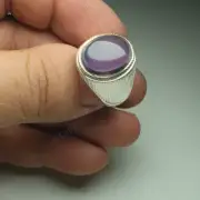 Mens Natural Blue Agate Stone Personalized Silver Ring Mens Aqeeq Stone Ring