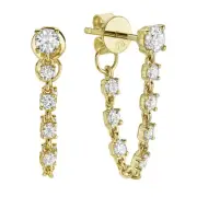 Gili Jewels Yellow Gold Chain Hoop Dangle Diamond Earrings 14k Round