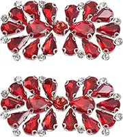 uxcell 2Pcs Rhinestone Crystal Applique, Rhinestone Iron on Patch, Bow Hot Fix Crystal Sewing Applique for Bridal Sash Wedding Dress Shoes Bags, Red