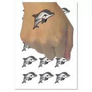 Cute Chibi Striped Dolphin Temporary Tattoo Water Resistant Fake Body Art Set