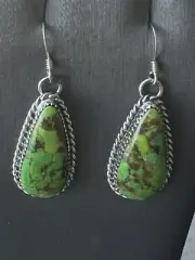 Green Turquoise Teardrop Earrings Navajo Avin Joe Sterling Silver Wires E3240