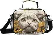 Insulated Lunch Box Cat Head Flower Cute for Women Men - Ideal for Work, Picnics - Includes Adjustable Shoulder Strap