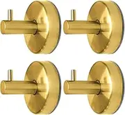 Stylora 4 Pcs Gold Suction Cup Towel Hooks, Stainless Steel Bathroom Shower Hooks, Anti-Rust Wall-Mounted Self Sticking Hooks, No Drill Heavy-Duty Bathrobe Suction Wall Hooks, Modern Towel Hook