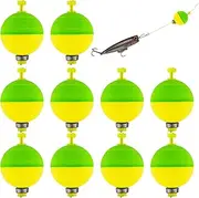Fishing Floats and Bobbers,10 Pack Fishing Foam Float Balls - Oval Shape, Push Button Buoys, EVA Foam, Tackle Accessories for Panfish Bass Trout